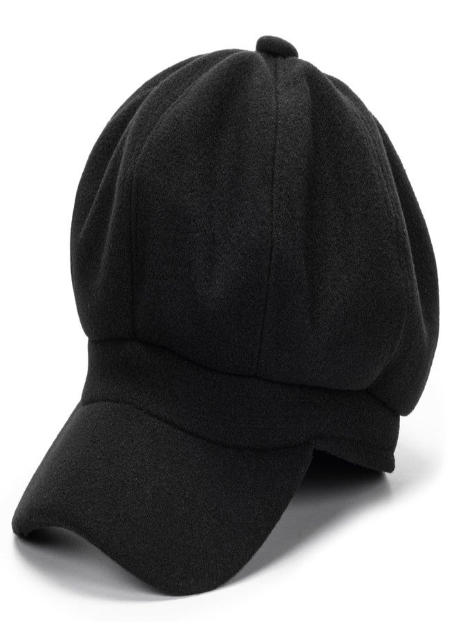 OVOY Women Wool-Blend-Beret Newsboy-Hat Cap Vintage Bakerboy-Cabbie-Cap Winter Warm Peaked Hat Black - Image 1